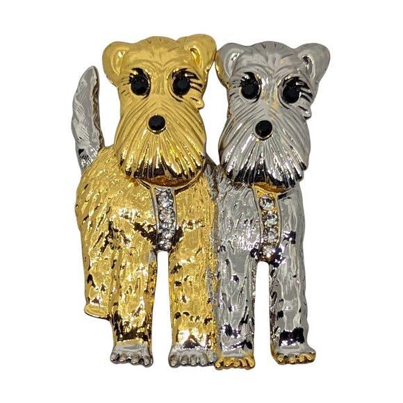 Jewelry - Vintage Gold & Silver Terrier Dog Friends Brooch Pin